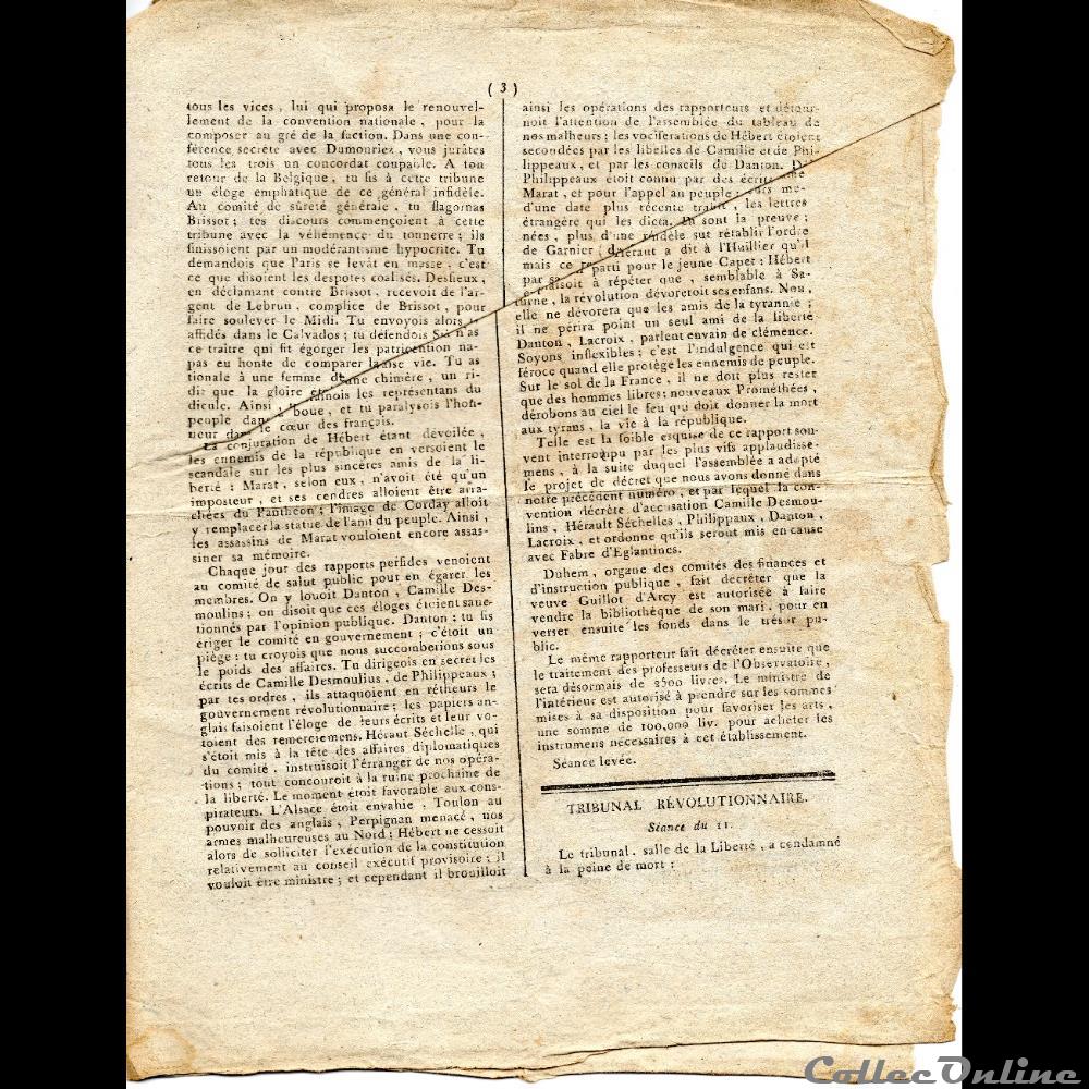 Journal du Matin du 12 Germinal An II ( 01/04/1794 ) 2 vieux papier autre grecque journal du matin du 12 germinal an ii 01 04 1794