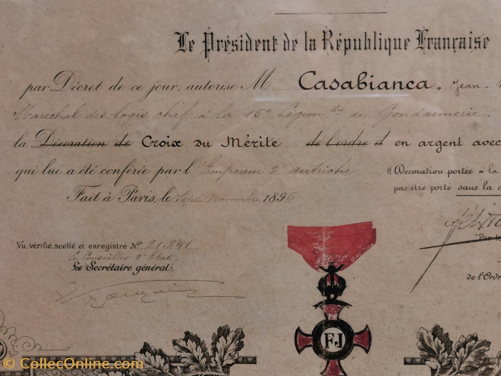 militaria medailles insignes 1896 diplome et medaille de la croix argent du merite autriche