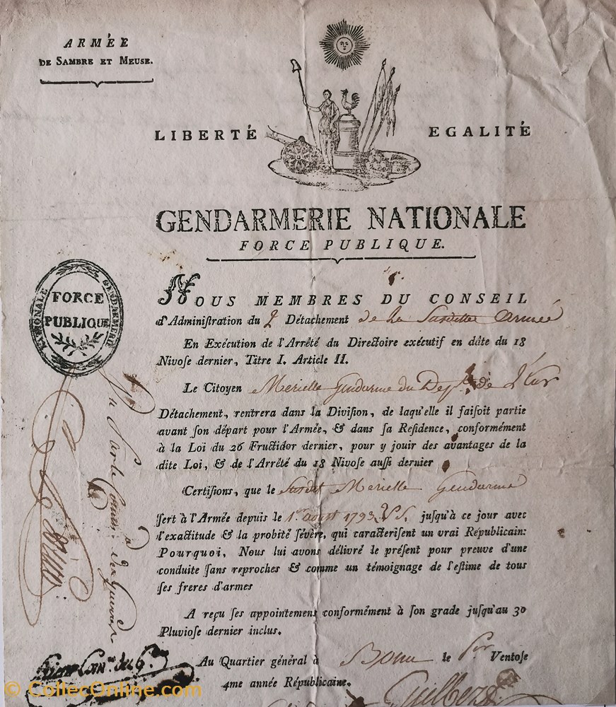 vieux papiers documents historiques armee de sambre et meuse