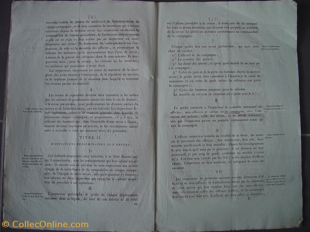 1808 Instruction pour les Colonels de Gendarmerie chargés de l'inspection des Compagnies de Réserve 3 militaria livres revues catalogues 1808 instruction pour les colonels de gendarmerie charges de inspection des compagnies de reserve
