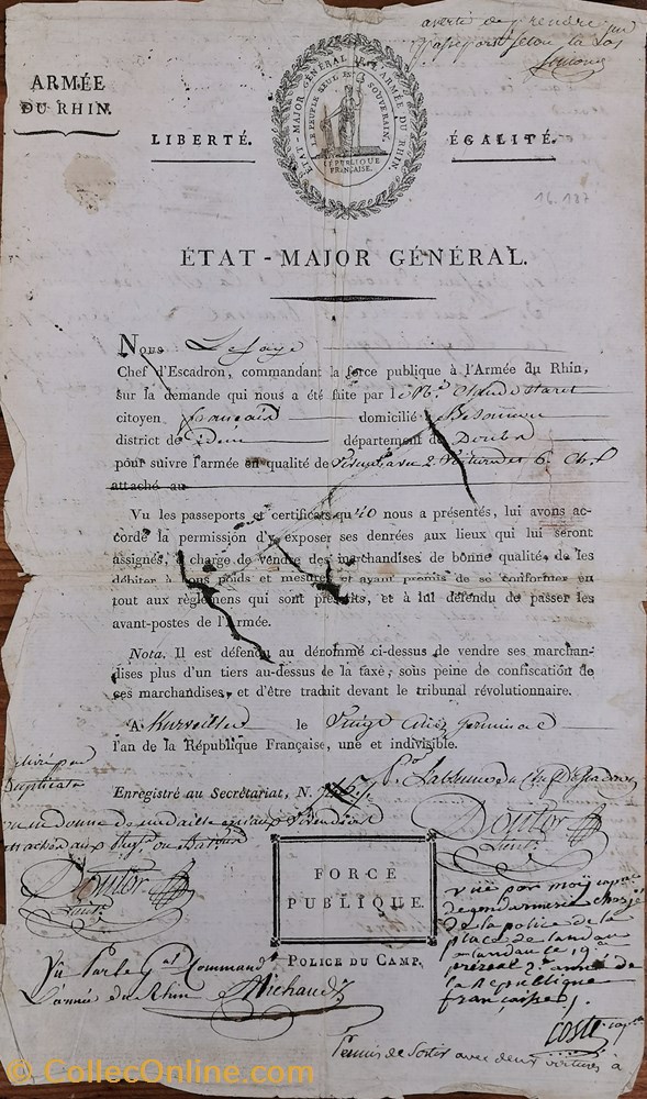 Armée du Rhin du 14 avril 1793 doc2 documents anciens historiques armee du rhin du 14 avril 1793 doc2