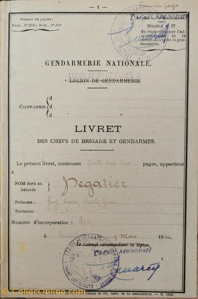 militaria livres revues catalogues livret 1944 gendarme degatier