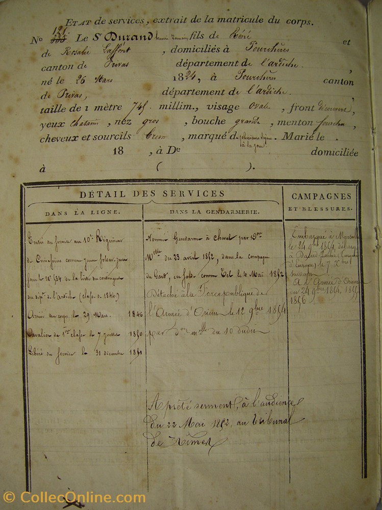 Livret 1852 Gendarme Impérial à cheval DURAND 3 militaria livres revues catalogues livret 1852 gendarme imperial a cheval durand
