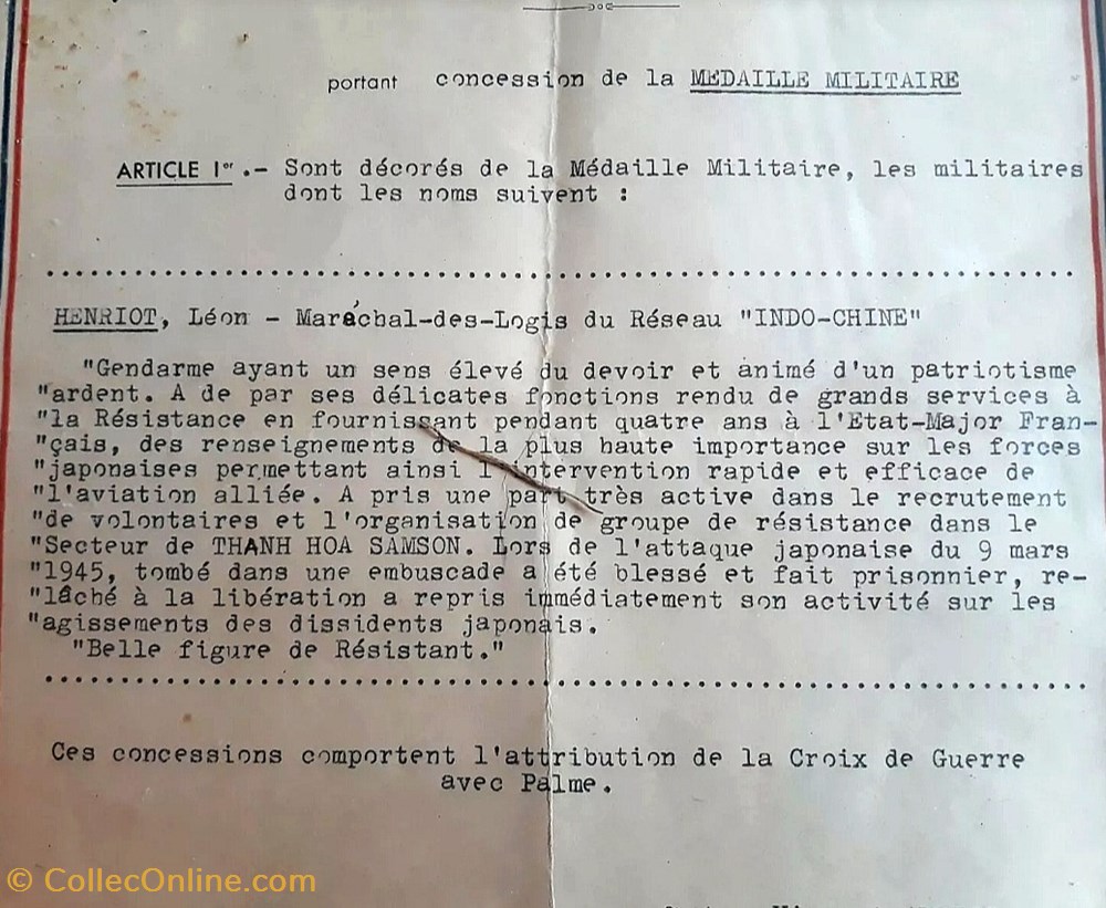 1947 Diplôme de la Médaille Militaire et de la Croix de Guerre avec palme 2 militaria medailles insignes 1947 diplome de la medaille militaire et de la croix de guerre avec palme