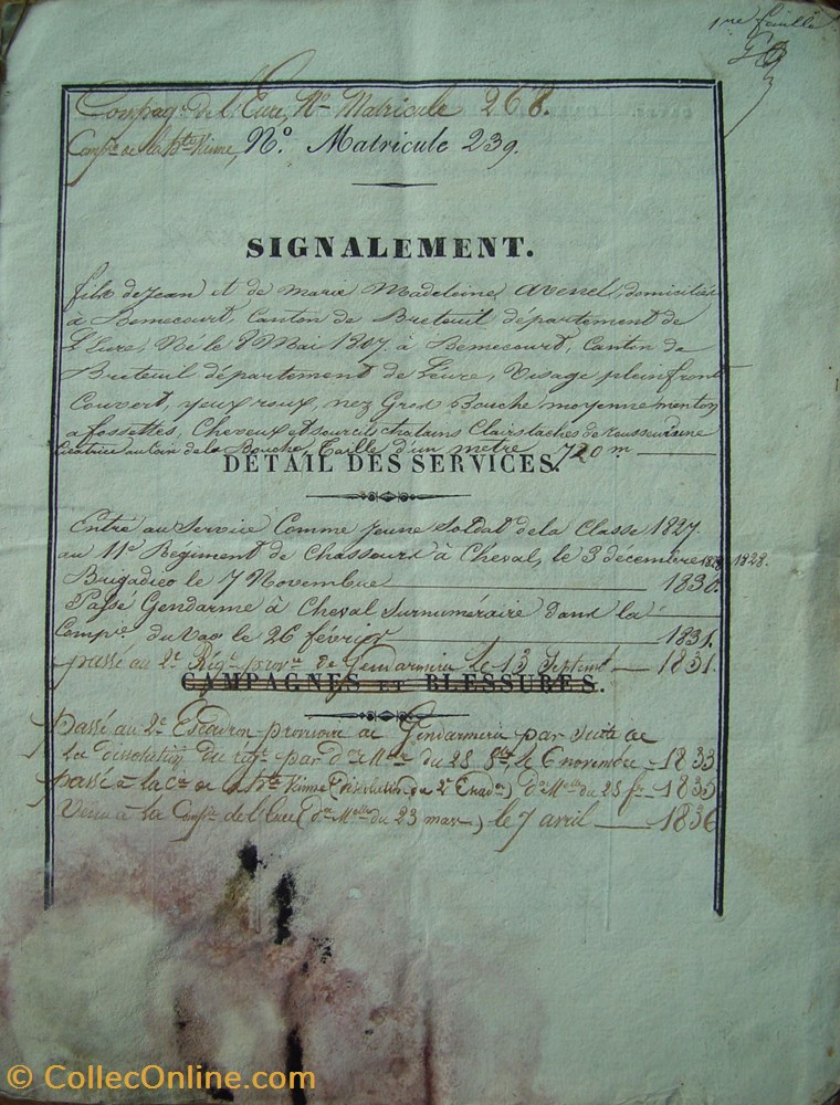Livret 1831 Gendarme Départemental METAYER 3 militaria livres revues catalogues livret 1831 gendarme departemental metayer