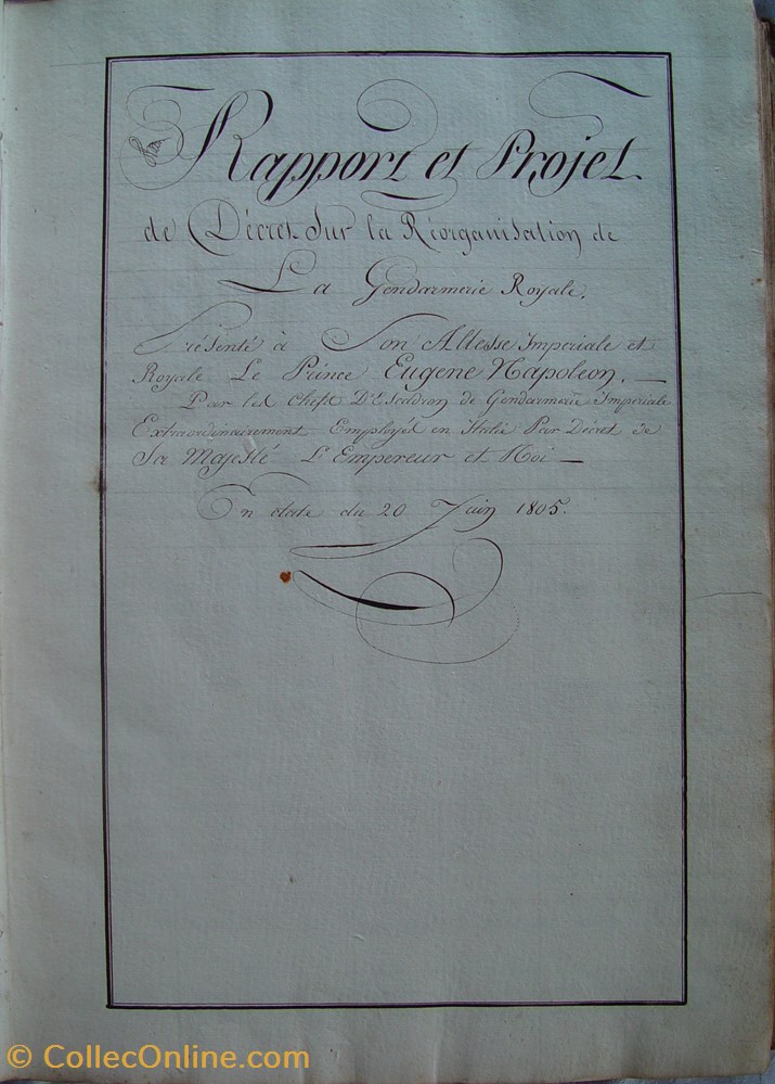 militaria livres revues catalogues 1805 projet de gendarmerie royale en italie non repertorie