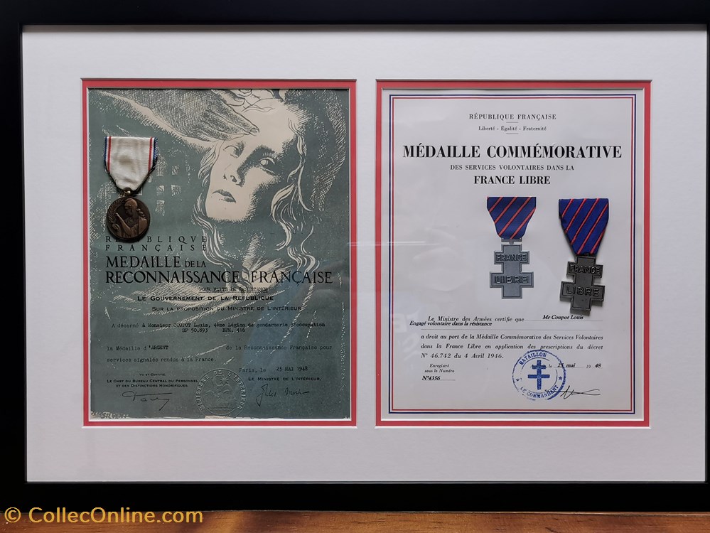 1948 Diplôme et médaille Commémorative des Services Volontaires dans la France Libre militaria medailles insignes 1948 diplome et medaille commemorative des services volontaires dans la france libre