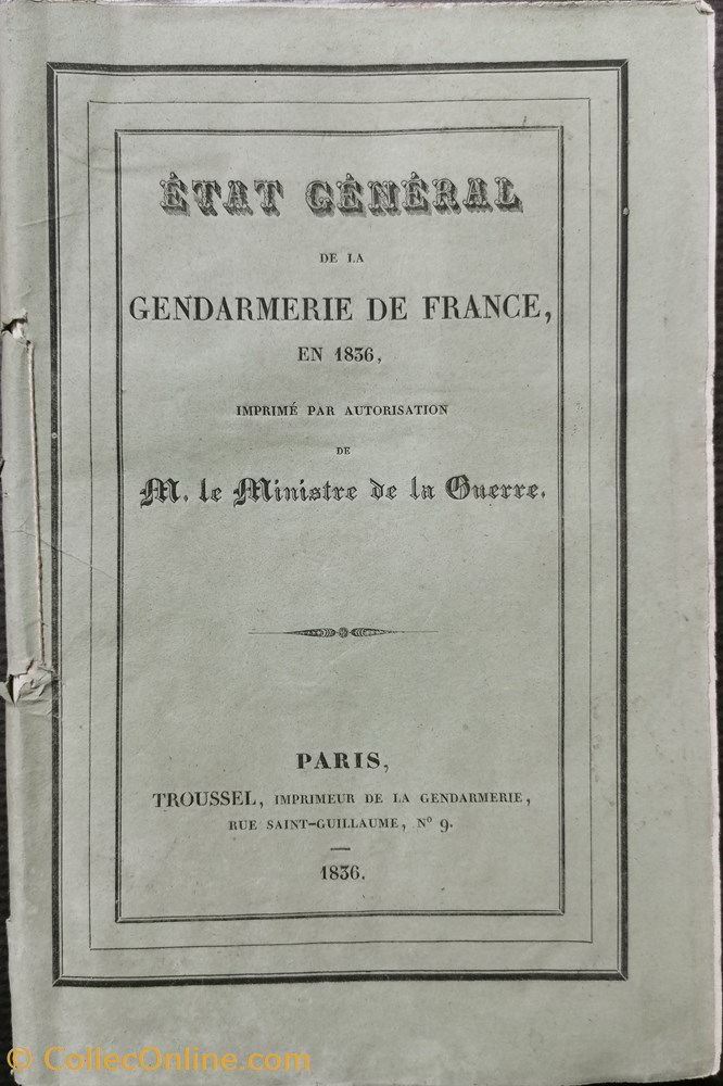 militaria livres revues catalogues 1836 etat general de la gendarmerie de france