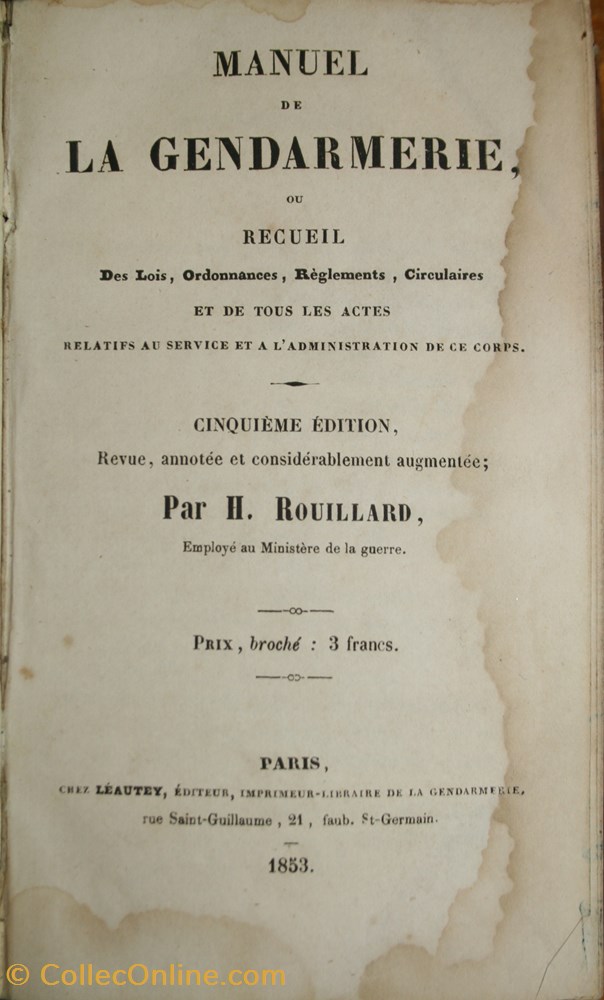 militaria livres revues catalogues 1853 manuel de gendarmerie