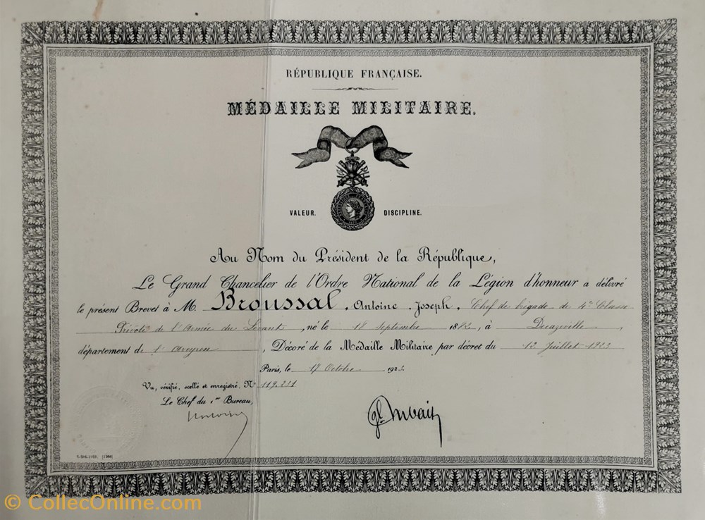 1923 Diplôme de la Medaille Militaire militaria medailles insignes 1923 diplome de la medaille militaire