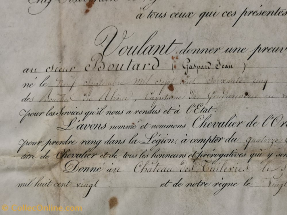 militaria medailles insignes 1804 diplome de chevalier de la legion honneur