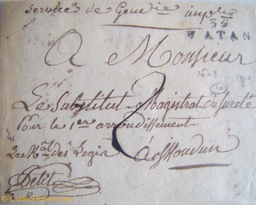 vieux papiers marques postales 35 vatan en 1815