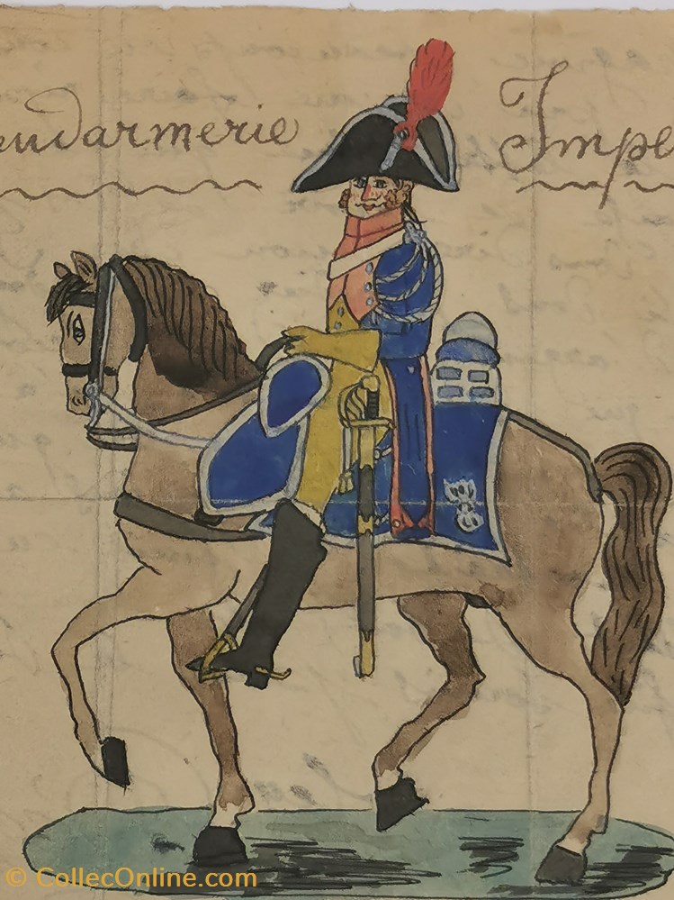 1807 Lettre illustrée par un Gendarme Impérial à cheval 2 militaria police gendarmerie 1807 lettre illustree par un gendarme imperial a cheval