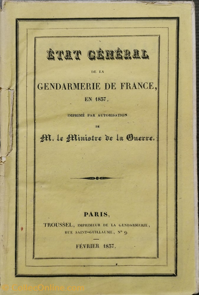 1837 Etat Général de la Gendarmerie de France militaria livres revues catalogues 1837 etat general de la gendarmerie de france