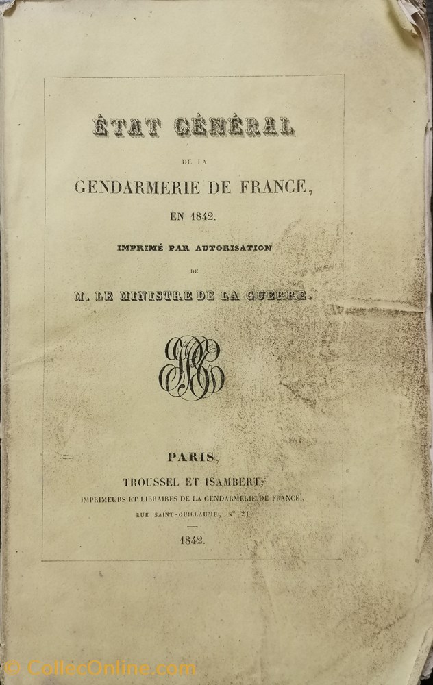 militaria livres revues catalogues 1842 etat general de la gendarmerie de france