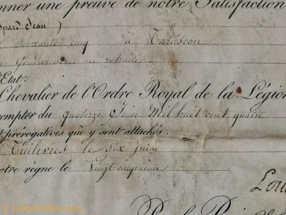 militaria medailles insignes 1804 diplome de chevalier de la legion honneur