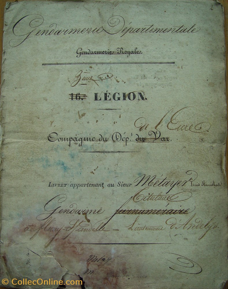 Livret 1831 Gendarme Départemental METAYER militaria livres revues catalogues livret 1831 gendarme departemental metayer