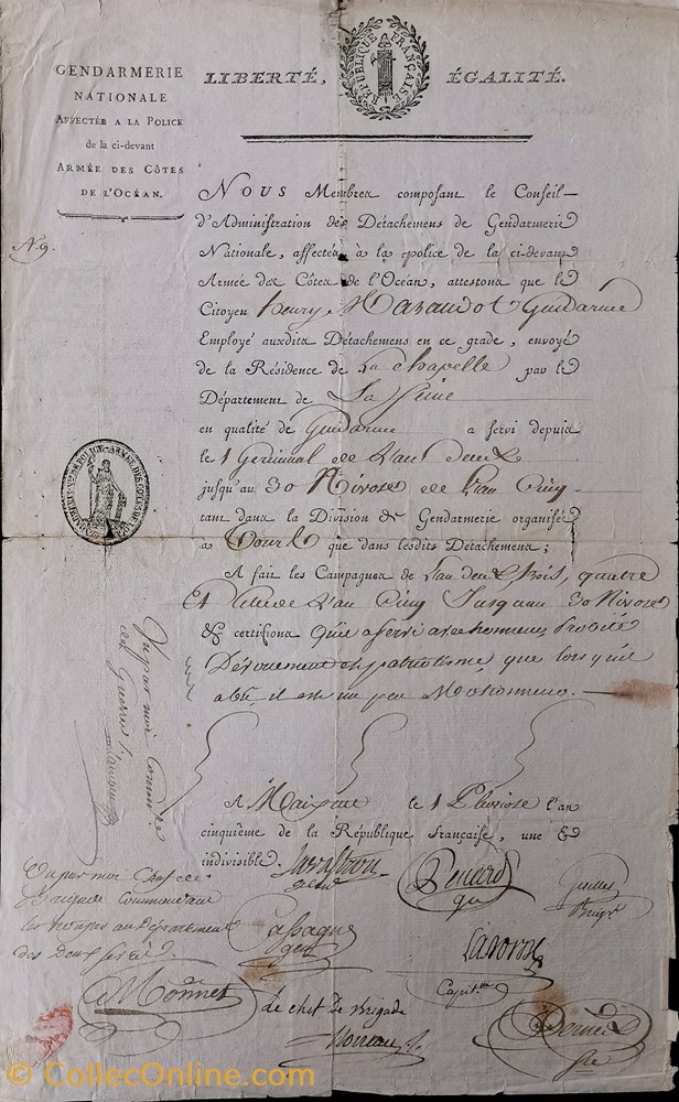 Armée des Côtes de l'Océan vieux papiers documents historiques armee des cotes de ocean