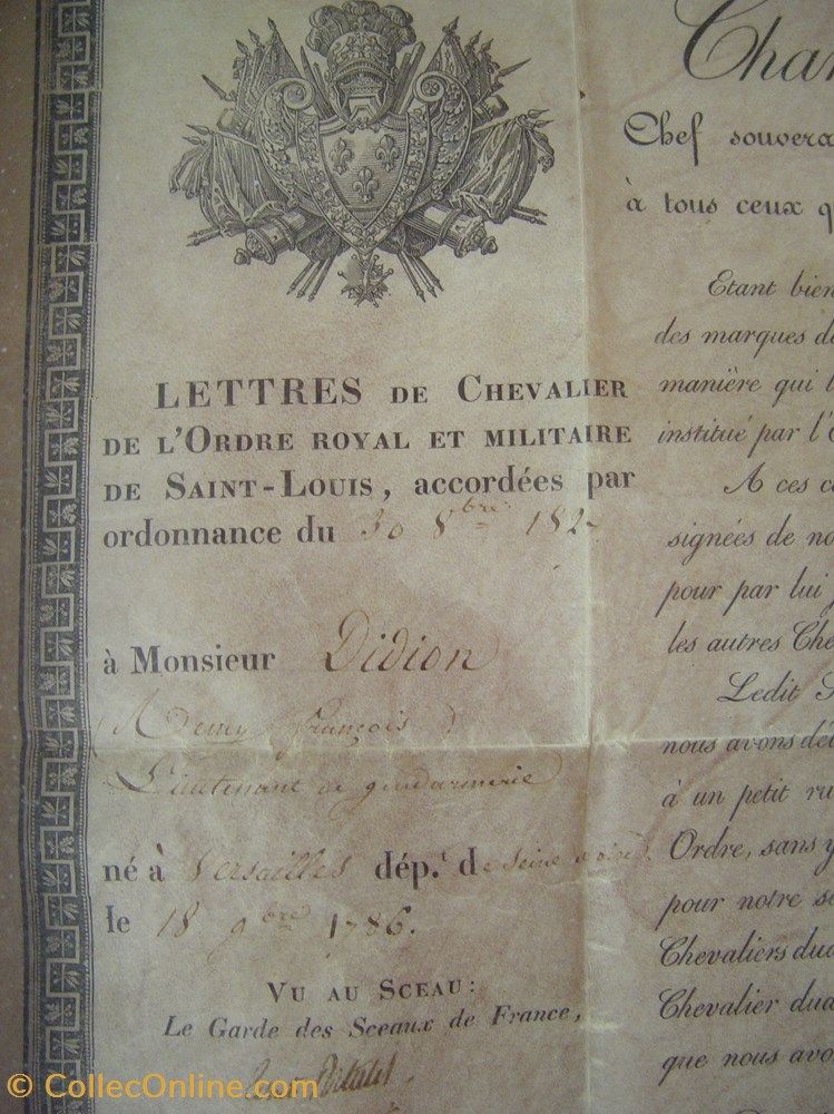 militaria medailles insignes 1828 diplome et medaille de ordre royal et militaire de saint louis