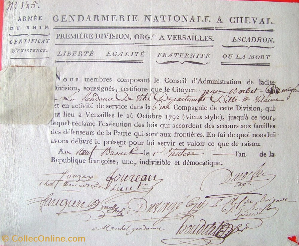 Armée du Rhin 3 février 1793 doc4 documents anciens historiques armee du rhin 3 fevrier 1793 doc4