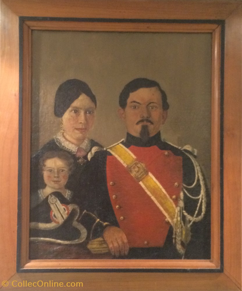 antiquites peintures dessins gendarme departemental avec sa famille monarchie de juillet entre 1830 et 1836