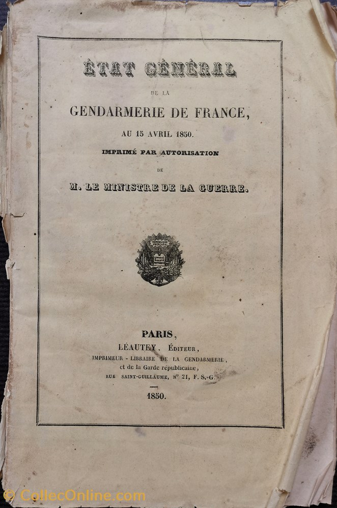 militaria livres revues catalogues 1850 etat general de la gendarmerie de france