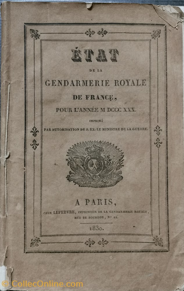militaria livres revues catalogues 1830 etat general de la gendarmerie de france