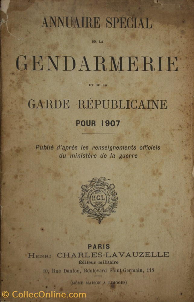 militaria livres revues catalogues 1907 annuaire general de la gendarmerie