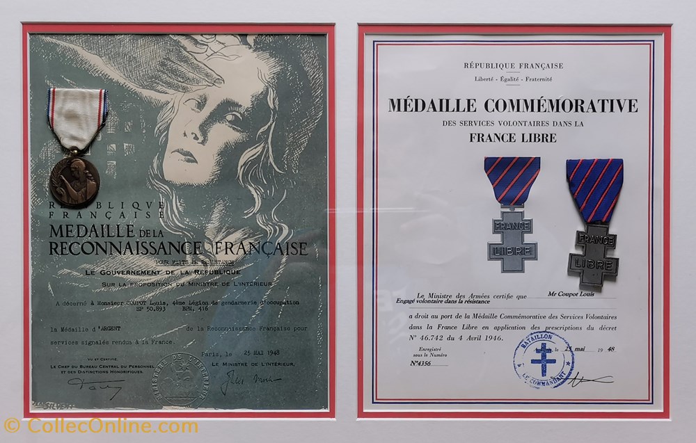 1948 Diplôme et médaille de la Reconnaissance Française pour faits de Résistance militaria medailles insignes 1948 diplome et medaille de la reconnaissance francaise pour faits de resistance