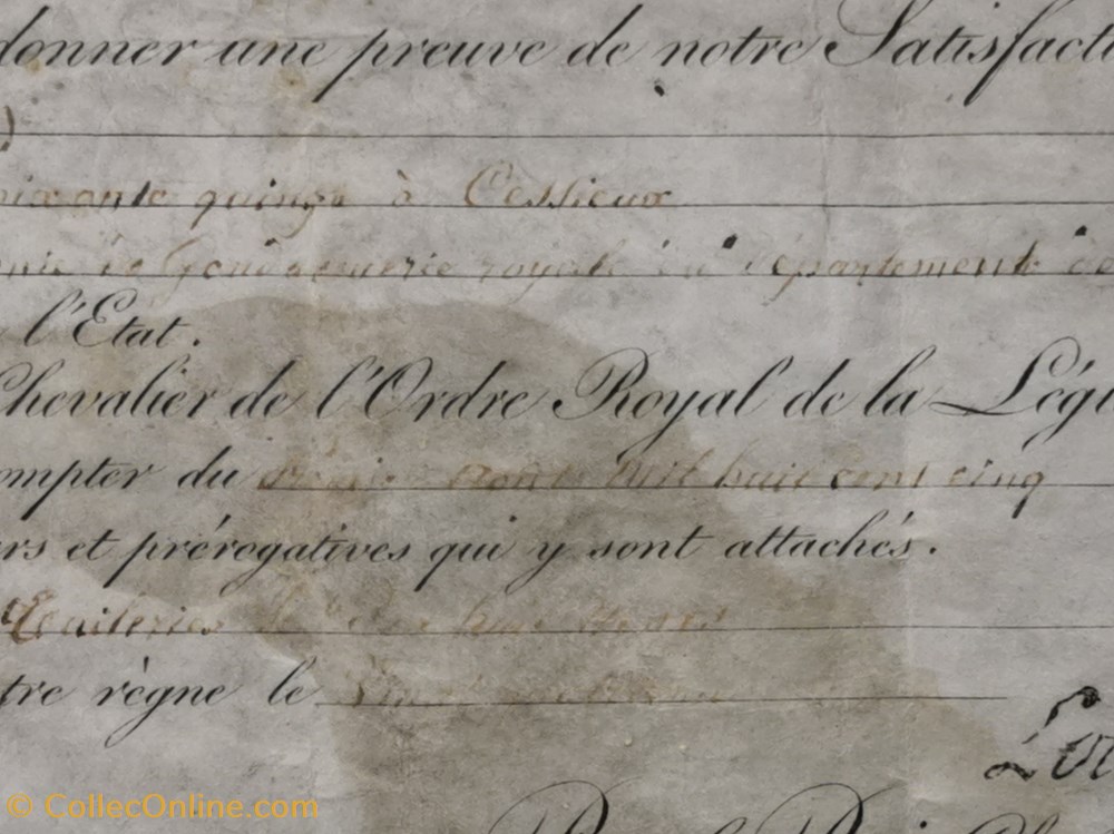 militaria medailles insignes 1805 diplome de chevalier de la legion honneur du gendarme du cadre ci apres