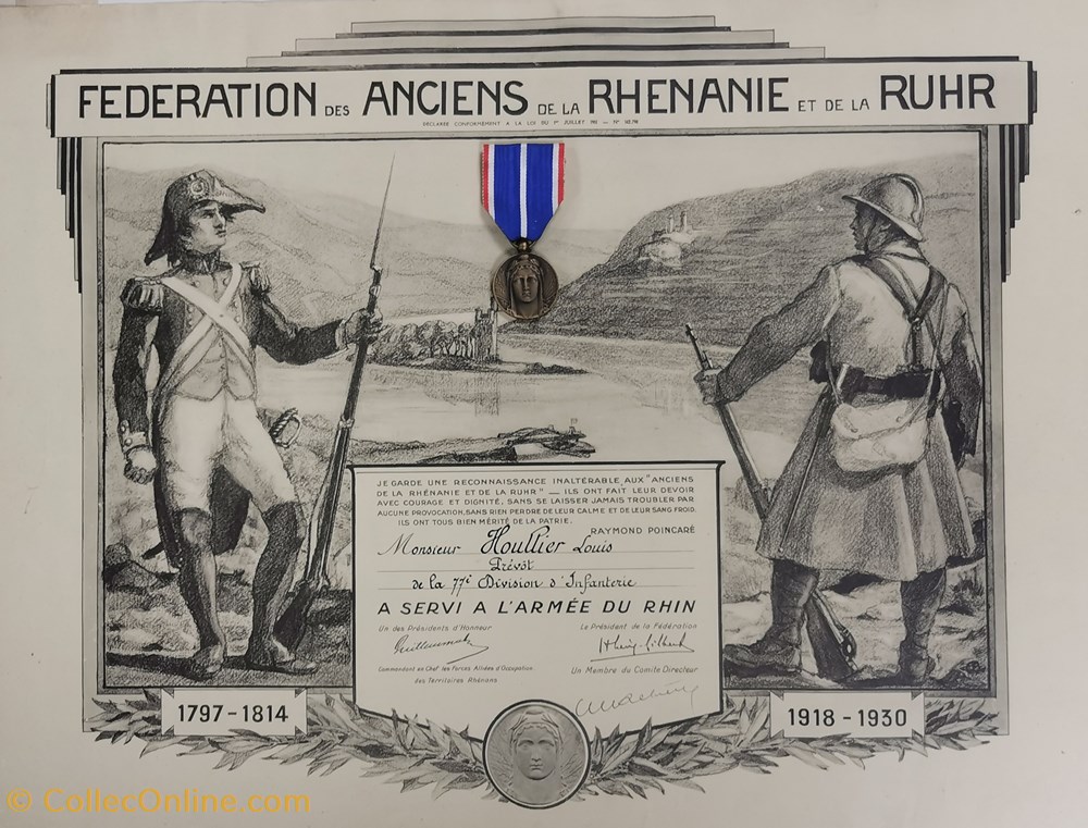 1930 Diplôme et Médaille de la Fédération des anciens de la Rhénanie et de la Ruhr militaria medailles insignes 1930 diplome et medaille de la federation des anciens de la rhenanie et de la ruhr
