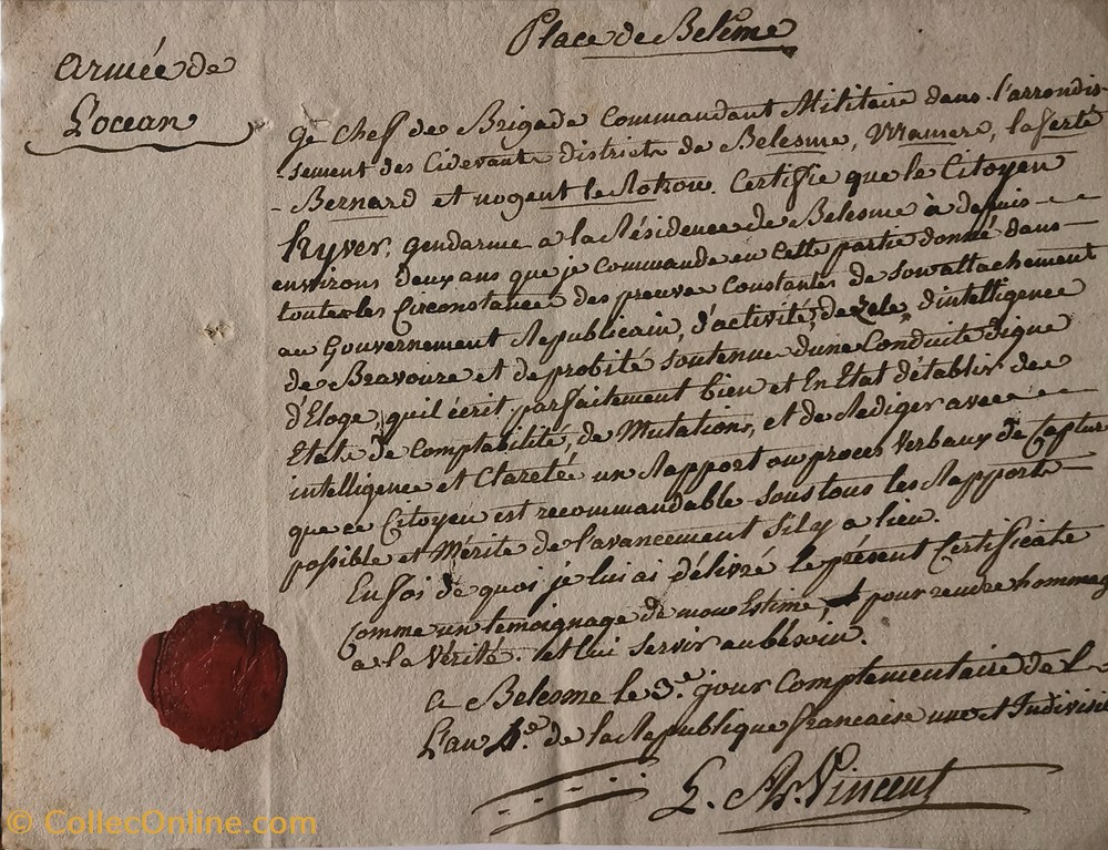 Armée de l'Océan vieux papiers documents historiques armee de ocean