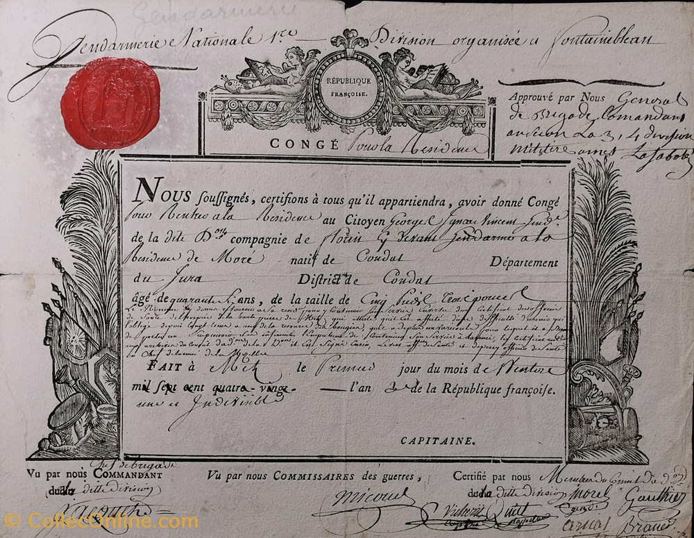 1ère Division de Gendarmerie organisée à Fontainebleau vieux papiers documents historiques 1ere division de gendarmerie organisee a fontainebleau