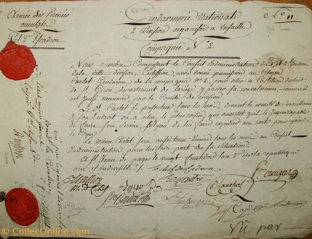Armée des Pyrénées Orientales 2ème Division organisée à Versailles vieux papiers documents historiques armee des pyrenees orientales 2eme division organisee a versailles