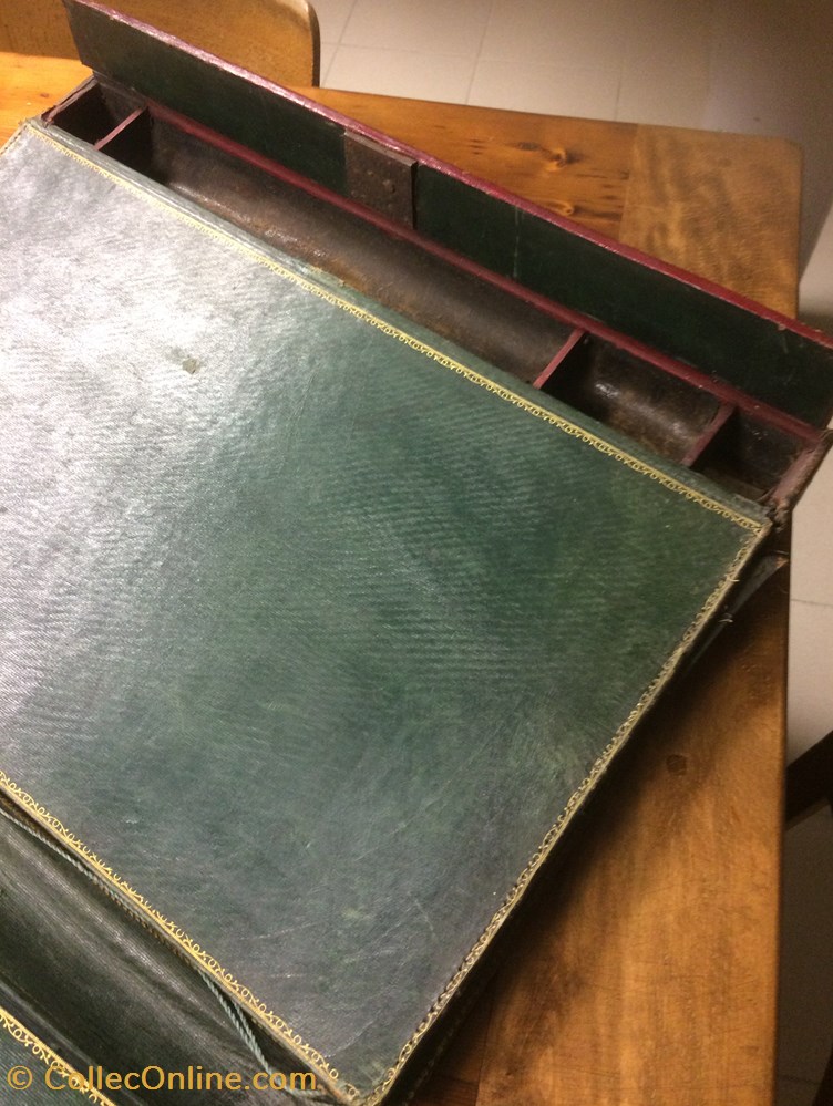 militaria police gendarmerie 1817 grand portefeuille de correspondance en marocain rouge et vert du baron janin