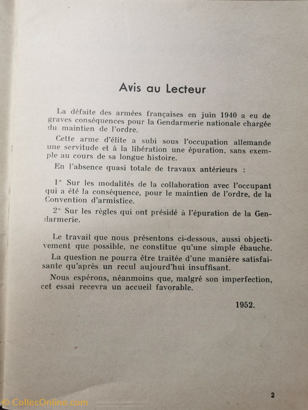 1952 Le Drame de la Gendarmerie sous l'occupation allemande (par un Général ** anonyme) militaria livres revues catalogues 1952 le drame de la gendarmerie sous occupation allemande par un general anonyme