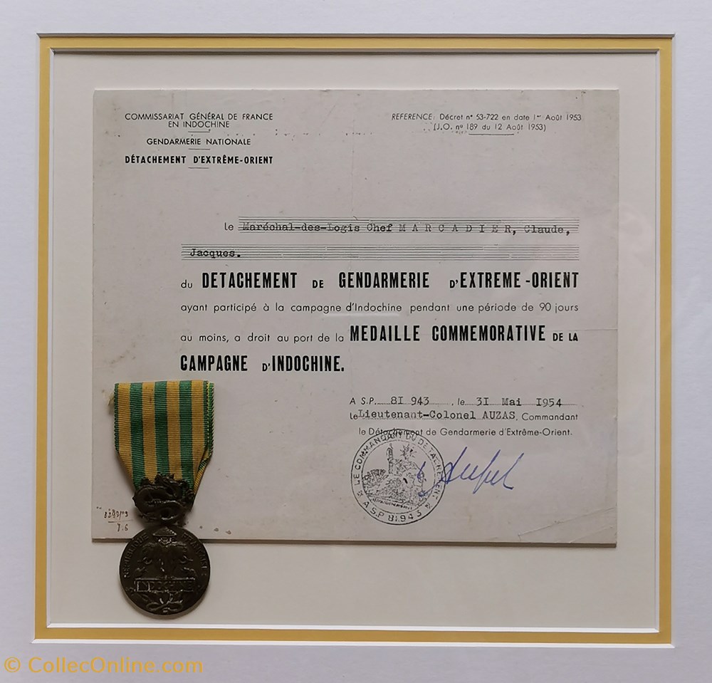 militaria medailles insignes 1954 diplome et medaille commemorative de la campagne indochine