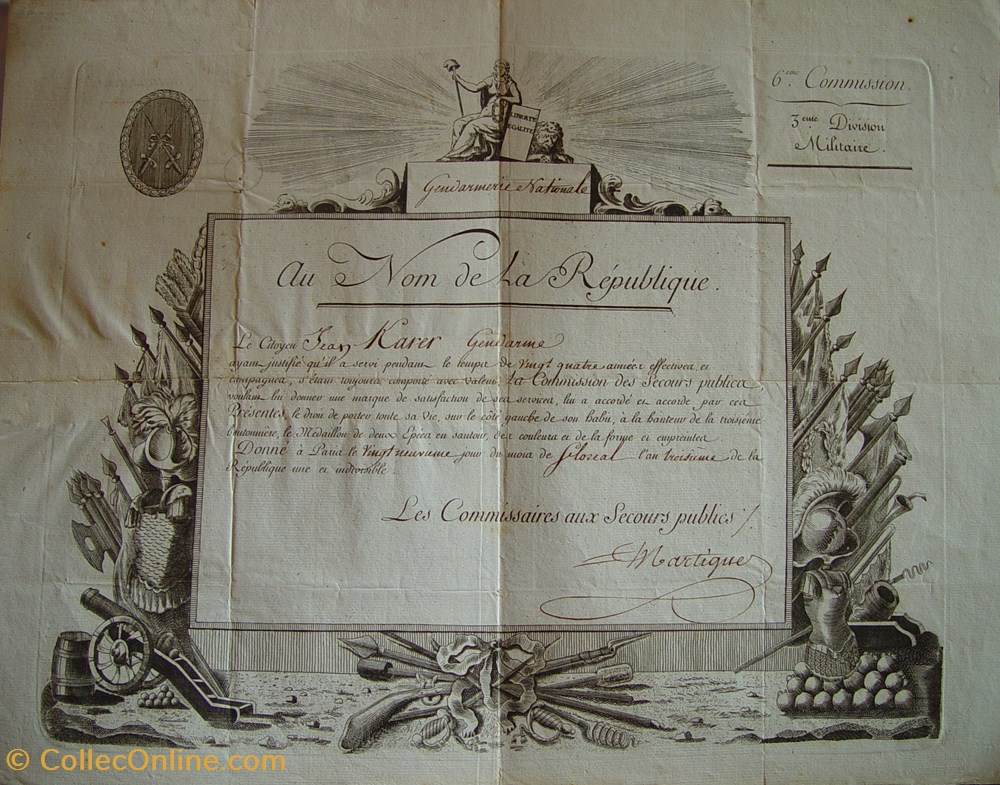 militaria medailles insignes 1795 brevet du medaillon des deux epees