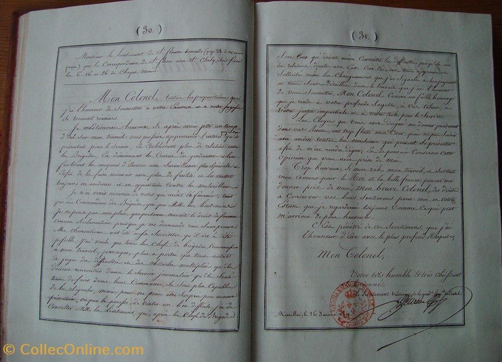 militaria livres revues catalogues 1819 etat statistique de la gendarmerie royale du cantal manuscrit non repertorie