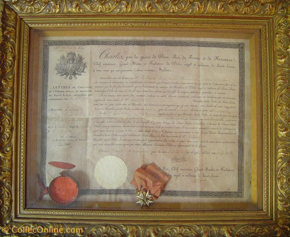 militaria medailles insignes 1828 diplome et medaille de ordre royal et militaire de saint louis