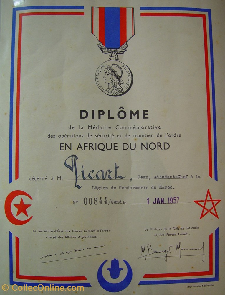 1957 Médaille commémorative des opérations de sécurité et de maintien de l'ordre en Afrique du Nord militaria medailles insignes 1957 medaille commemorative des operations de securite et de maintien de ordre en afrique du nord