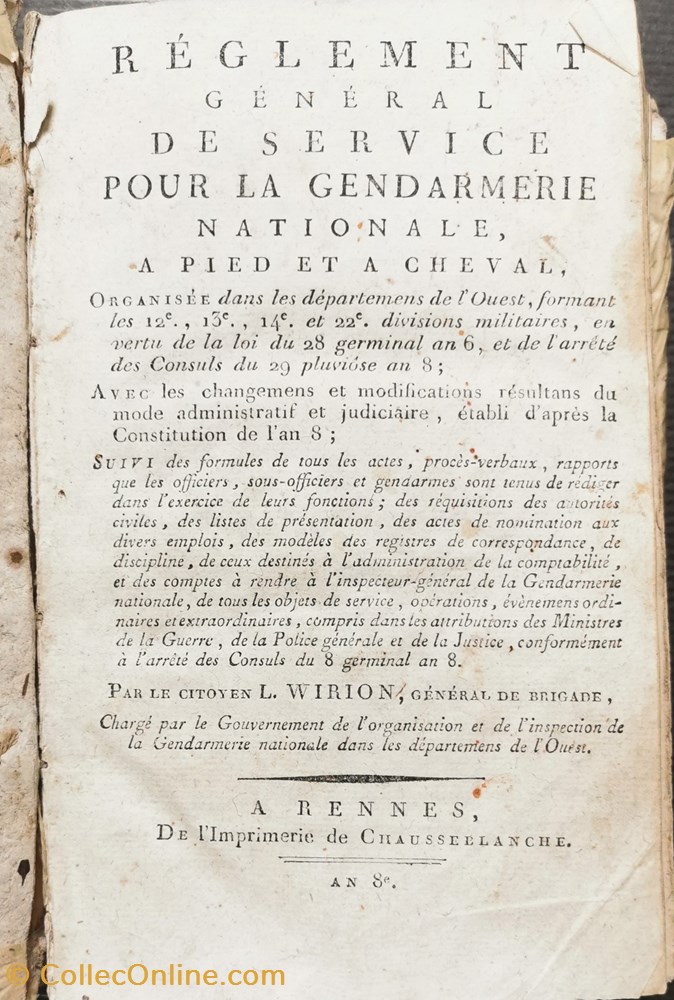militaria livres revues catalogues 1800 reglement general de service pour la gendarmerie nationale a pied et a cheval