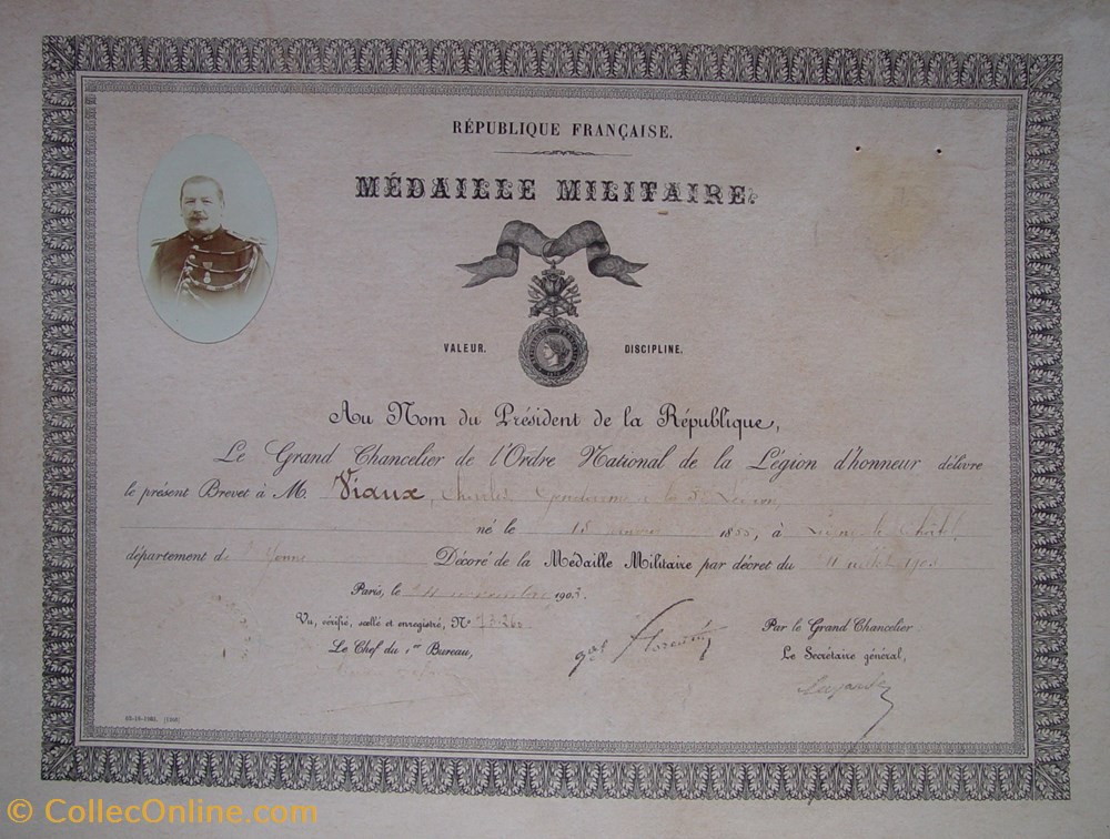 militaria medailles insignes 1903 diplome medaille militaire avec photo