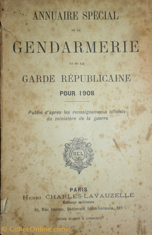 militaria livres revues catalogues 1908 annuaire general de la gendarmerie