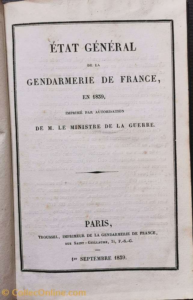 militaria livres revues catalogues 1839 etat general de la gendarmerie de france