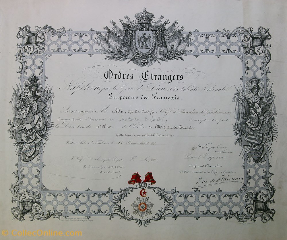 militaria medailles insignes 1856 diplome de ordre du medjidie de turquie
