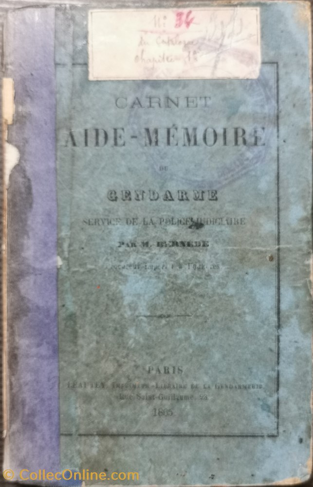 1865 Carnet aide-mémoire du Gendarme militaria livres revues catalogues 1865 carnet aide memoire du gendarme