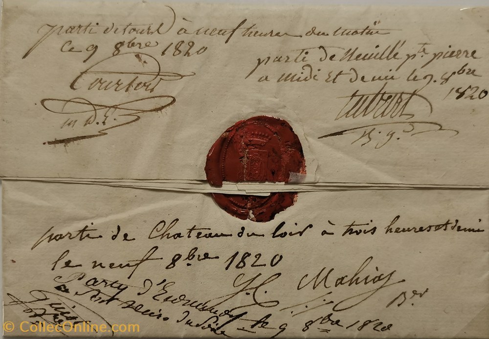 vieux papiers marques postales europe 1820 lettre de tours au mans