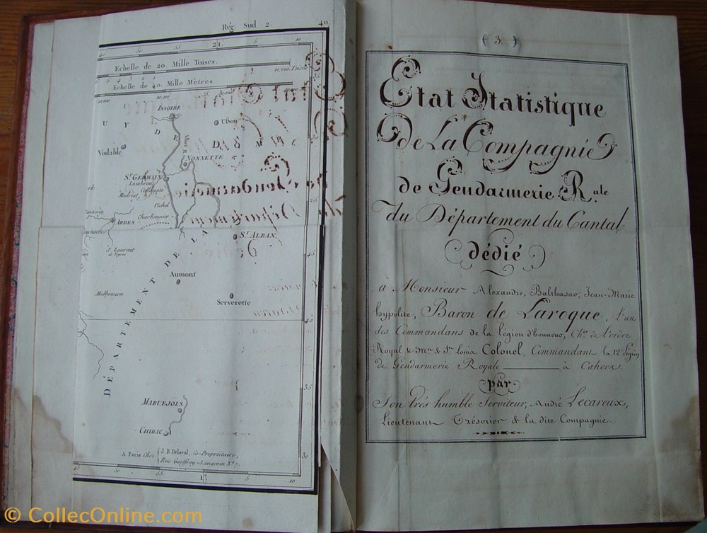 militaria livres revues catalogues 1819 etat statistique de la gendarmerie royale du cantal manuscrit non repertorie