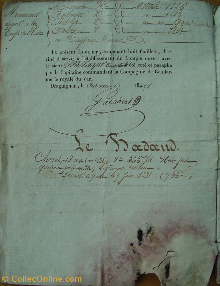 Livret 1831 Gendarme Départemental METAYER 2 militaria livres revues catalogues livret 1831 gendarme departemental metayer
